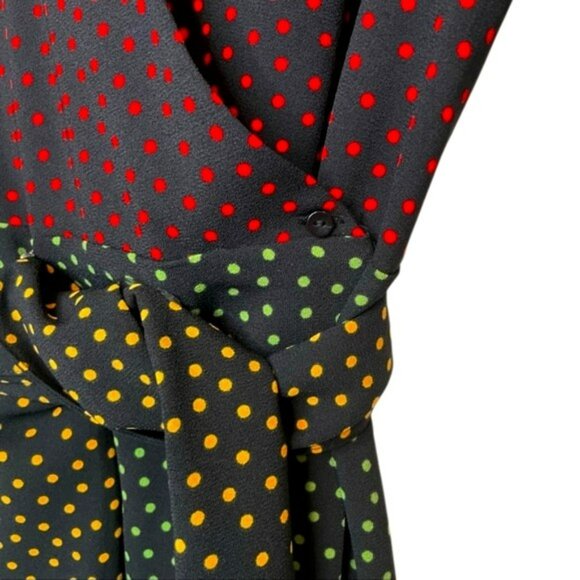 Zara Women's Midi Wrap Dress Size Small Black Colorful Polka Dots Rockabilly Ska - Picture 5 of 14